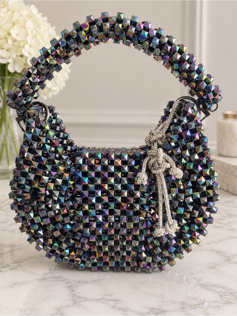 Iridescent Studded Evening Bag - Black Multi